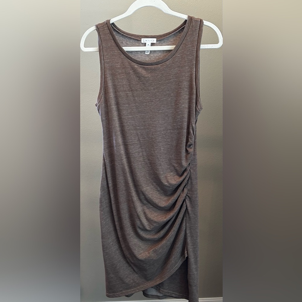Leith Women's Sleeveless Dress Ruched Knee Length Tank Dress Light Brown Size Me - Picture 5 of 5